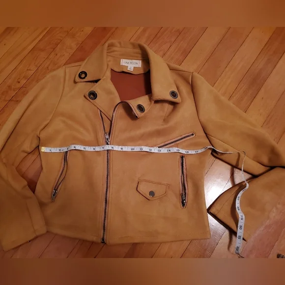 Luna Moon yellow suede moto jacket, women size Small Oversized. - Picture 3 of 10